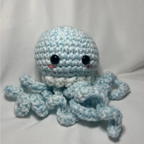 Handmade Blue and White Crochet Jellyfish Plushie/Plushy - Picture 4 of 4